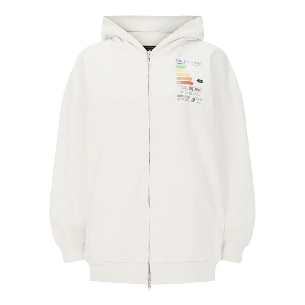 Balenciaga Energy Patched Zip-Up Hoodie White Womens